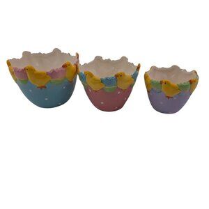 Housewares International Ceramic Easter Chicks Eggs 3 Piece Nesting Bowls Set